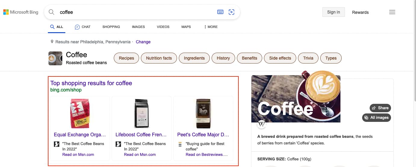 Top Shopping Results overview