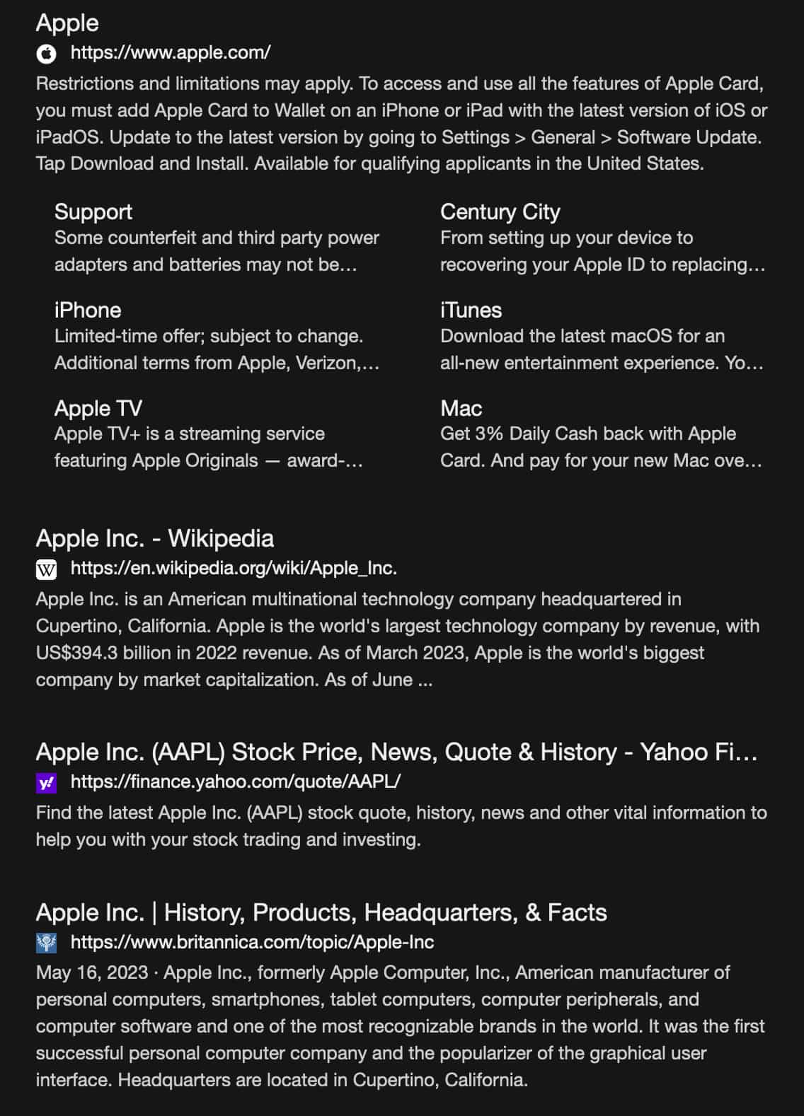 Results for: apple inc