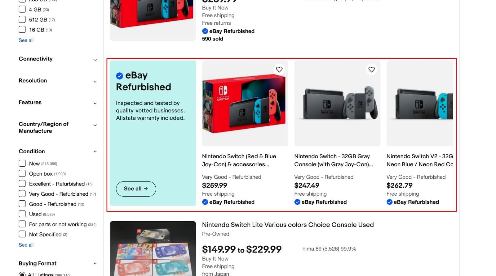 Example results: Nintendo Switch