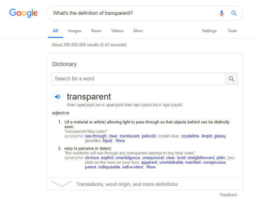 Dictionary Answer Box