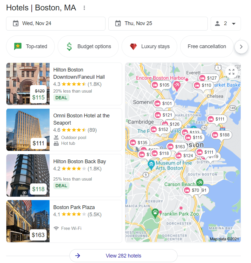 Hotels Answer Box