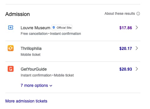 Admission Results for: Louvre