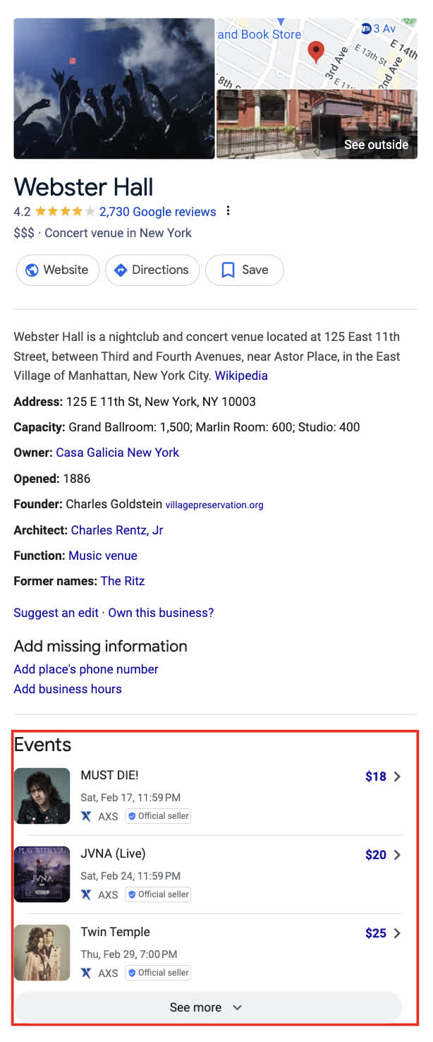 Results for: webster hall