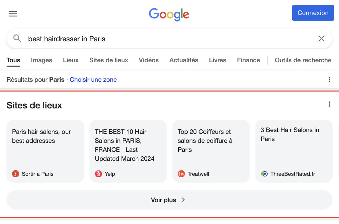 Mobile results for: best hairdresser in Paris