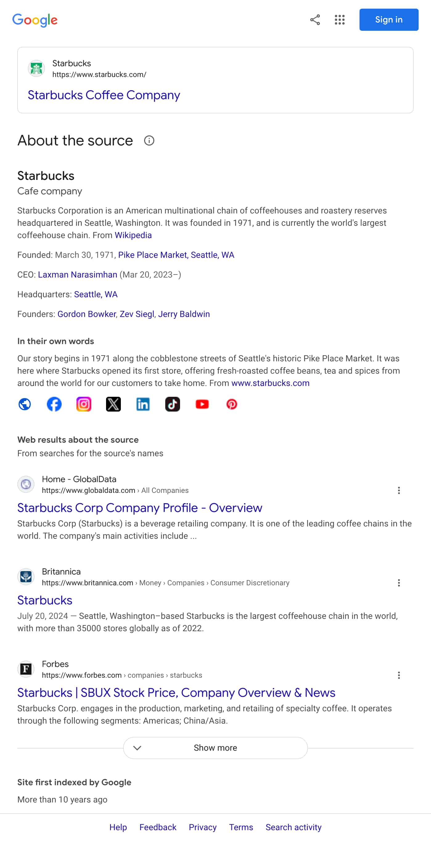 Example with q: About https://www.starbucks.com/  Deprecated page layout.