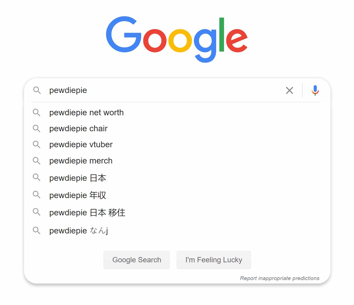 Example with q: pewdiepie and hl: ja