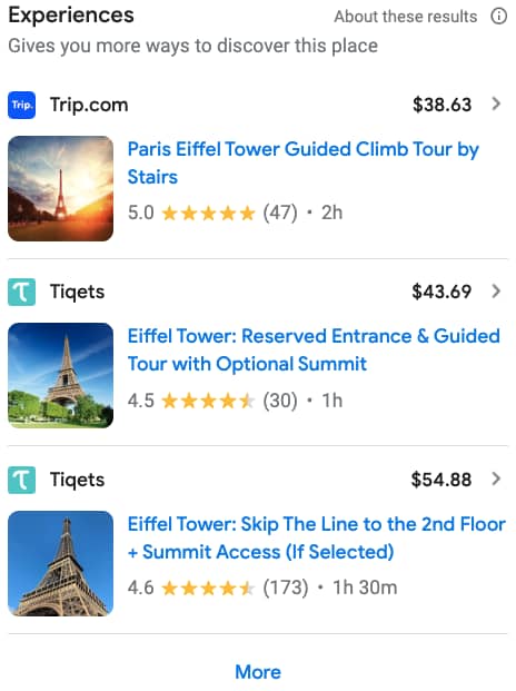 Example of experiences