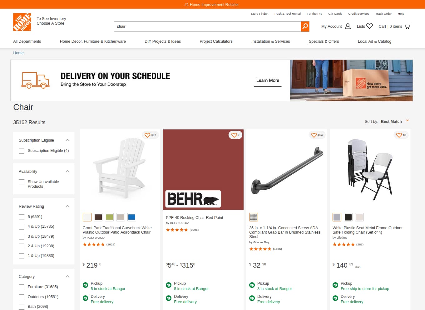 Example results for q: chair and hd_sort:top_rated (the Home Depot US)