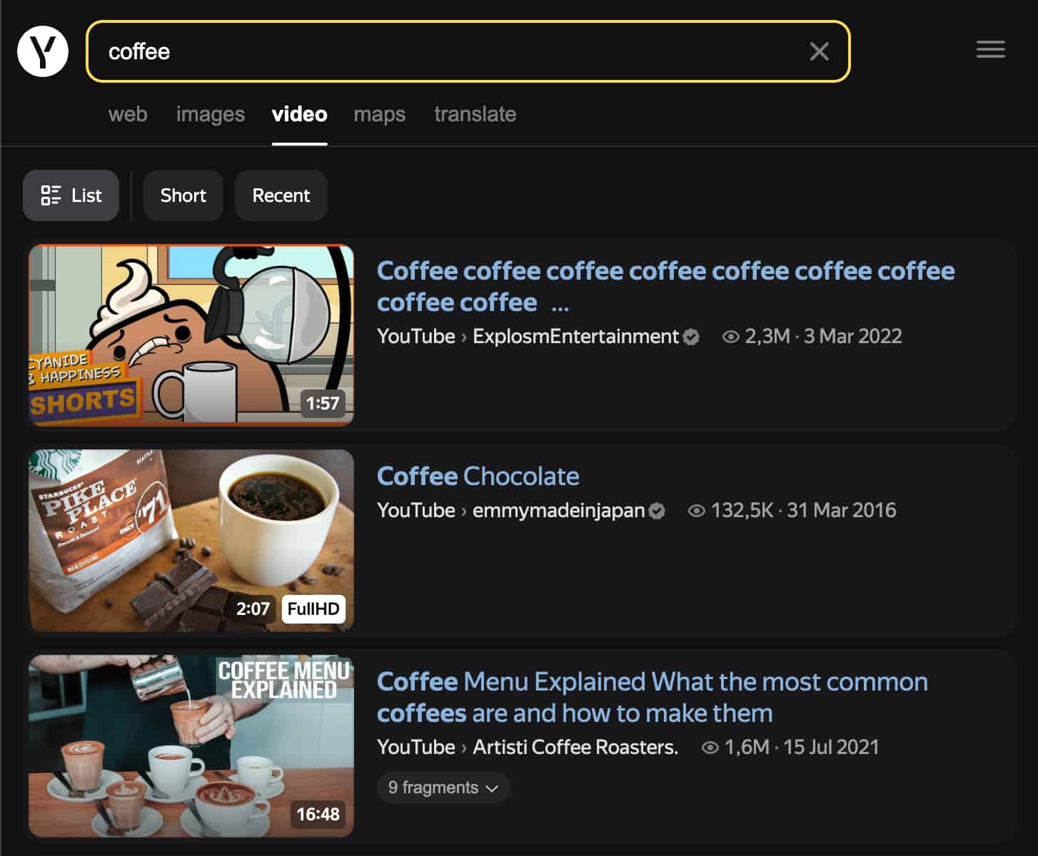 Example results for Coffee